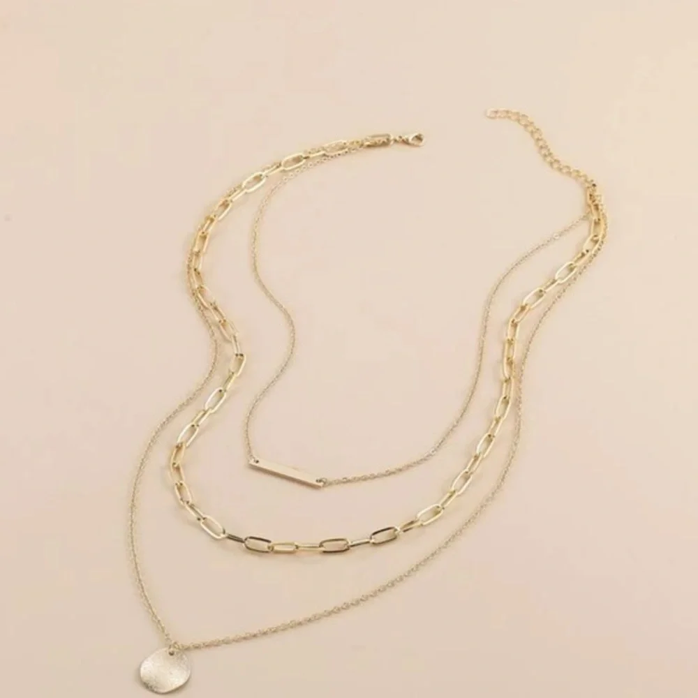 Gold Layered Bar Circle Choker Necklace